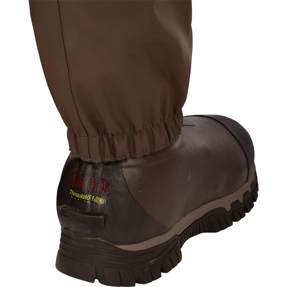 Close-up of the Insulated Guardian Elite HND Front Zip Wader boot, showcasing the reinforced seams, durable materials, and Thinsulate® lining for warmth and comfort.